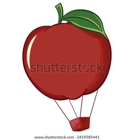 vector cartoon illustration of a red apple becoming a flying air balloon