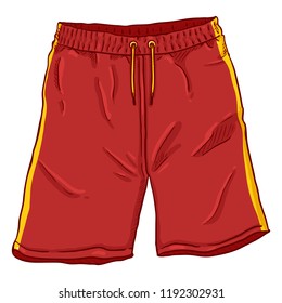 Vector Cartoon Illustration - Red Basketball Shorts with Yellow Strips and Laces.