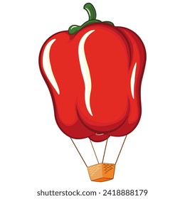 vector cartoon illustration of a red bell pepper becoming a flying hot air balloon