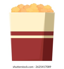 Vector cartoon illustration of a red and white striped popcorn box, isolated on a white background. Perfect for cinema, movie night, or entertainmentthemed designs