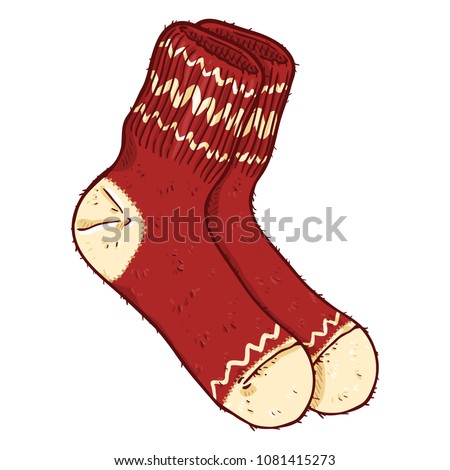 Vector Cartoon Illustration - Red Woolen Socks with White Ornament