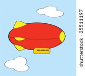 Vector cartoon illustration of a red and yellow blimp