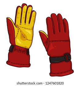 Vector Cartoon illustration - Red and Yellow Gloves for Extremal Winter Sports
