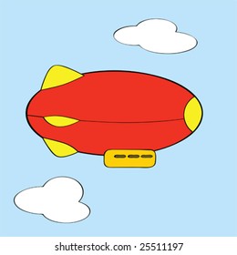 Vector cartoon illustration of a red and yellow blimp