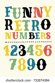 Vector cartoon illustration of retro numbers set. Hand drawn sights in different colors western style