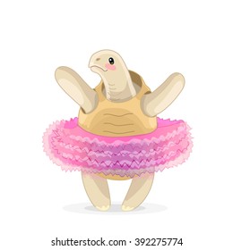 vector Cartoon illustration rises on tiptoe turtle in tutu. Clip art isolated on white background. EPS 10 without mesh