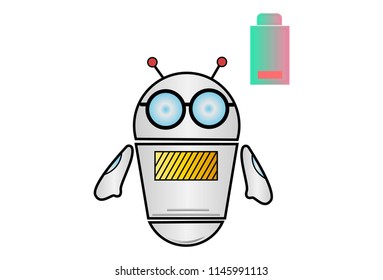 Vector cartoon illustration of Robot with  bottle . Isolated on white background.