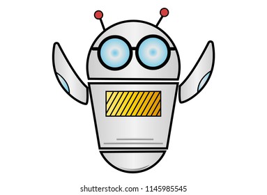 Vector cartoon illustration of Robot with  open hand. Isolated on white background.