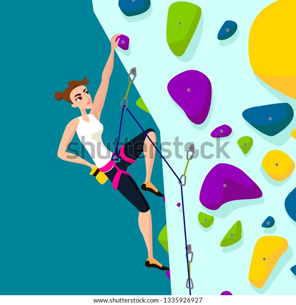 Vector Cartoon Illustration Rock Climbing Girl Stock Vector (Royalty