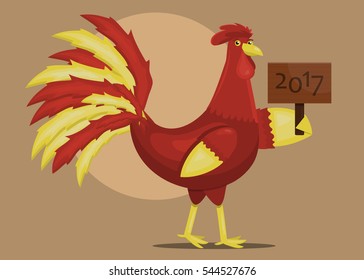 Vector cartoon illustration of rooster, symbol of 2017 year.