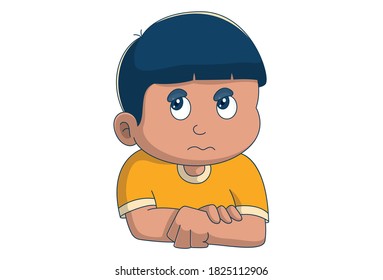Vector cartoon illustration of a sad boy. Isolated on white background.