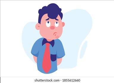Vector cartoon illustration of a sad boy. Isolated on a white background.