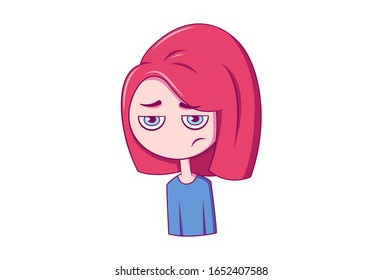 Vector cartoon illustration of the sad girl. Isolated on white background.
