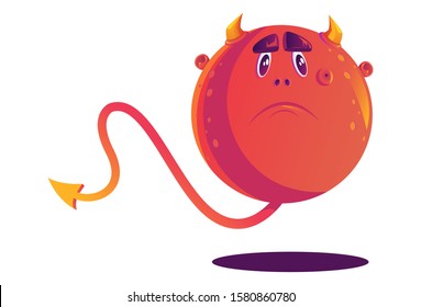 Vector cartoon illustration of sad monster. Isolated on white background.