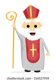 Vector cartoon illustration of Saint Nicholas (Mikulas) that is celebrated in a winter feast e.g. in the Czech Republic or Slovakia./Saint Nicholas/Saint Nicholas.