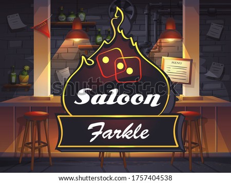 Vector cartoon illustration of saloon farkle. Background image for video web game user interface, casino design template for app, web, mock up, print on demand, magazines and newspapers, book covers. Stok fotoğraf © 