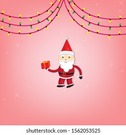 Vector cartoon illustration Santa claus wrapped gift in hand on the pink background vector illustration 