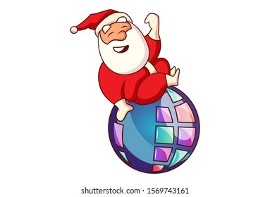 Vector cartoon illustration of Santa Claus sitting on ball. Isolated on white background.