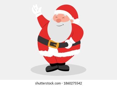 Vector cartoon illustration. Santa Claus is smiling and waving his hand. Isolated on a grey background.