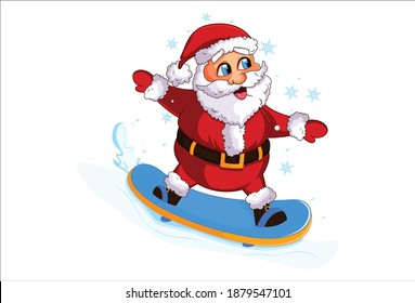Vector cartoon illustration of Santa Claus on the skateboard. Isolated on white background.