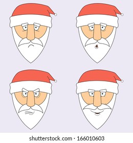 vector cartoon illustration of Santa poses faces
