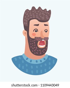 Vector cartoon illustration of scared bearded man isolated on White Background - Cartoon Character portrait. Human character