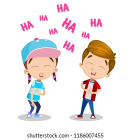 Vector cartoon illustration of school kids laughing. Isolated on white background