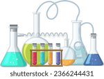 Vector cartoon illustration of science experiment lab tools