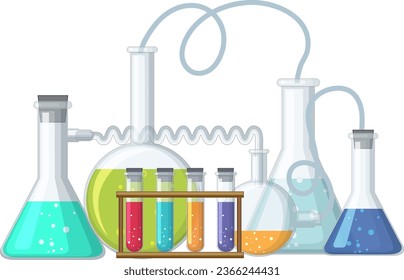 Vector cartoon illustration of science experiment lab tools