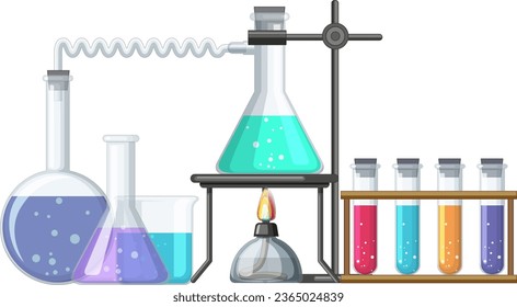 Ilustración de dibujos animados de instrumentos y equipos de laboratorio de ciencias