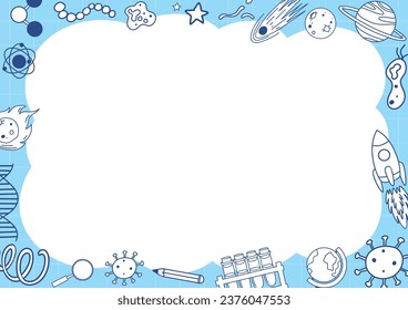 Vector cartoon illustration of science tools and learning sign
