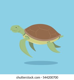 vector cartoon illustration of sea turtle in flat simple design isolated blue background