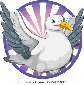 A vector cartoon illustration of a seagull in comic-style icon form