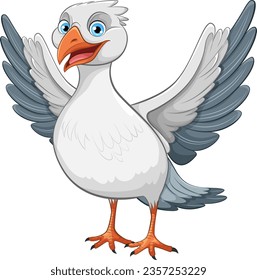 A vector cartoon illustration of a seagull spreading its wings isolated on a white background illustration