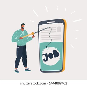 Vector cartoon illustration of searching job man. Human character on white background.