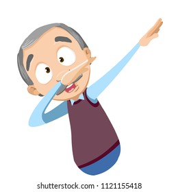 Vector cartoon illustration of senior aged male character making dab gesture. Dabbing dance character. Vector illustration in cartoon flat style, isolated on a white background.
