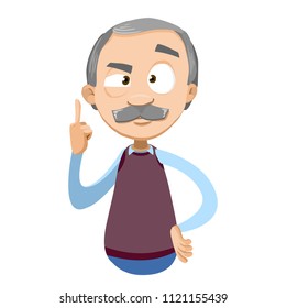 Vector cartoon illustration of senior aged male character showing the middle finger. Obscene gesture. Vector illustration in cartoon flat style, isolated on a white background