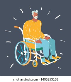 Vector cartoon illustration of Senior man sitting on the wheelchair alone