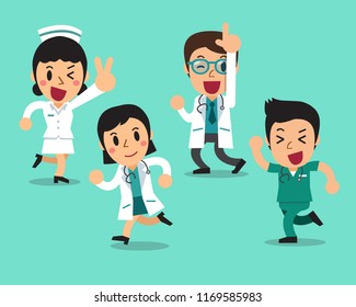 Vector cartoon illustration set of character doctors and nurses for design.