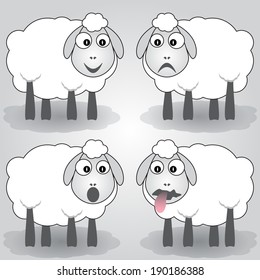 Vector cartoon illustration set of funny white sheep