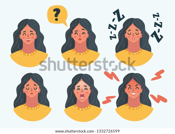 女の子の顔の感情のセットを描いたベクターイラスト 女性の感情が違う 表情の違う女性の絵文字 のベクター画像素材 ロイヤリティフリー