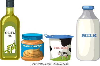 A vector cartoon illustration of a set of organic products