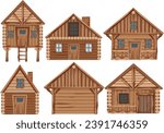 A vector cartoon illustration of a set of wooden cabin logs isolated on a white background