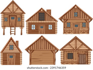 A vector cartoon illustration of a set of wooden cabin logs isolated on a white background