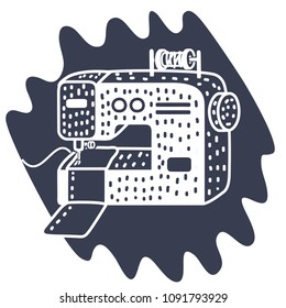 Vector cartoon illustration of Sewing machine black and white outline concept.
