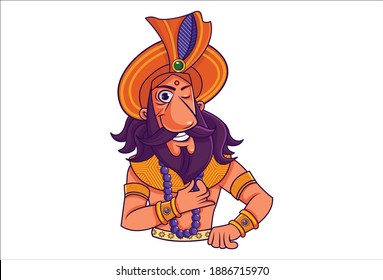 Vector cartoon illustration of shakuni face expression. Isolated on white background.