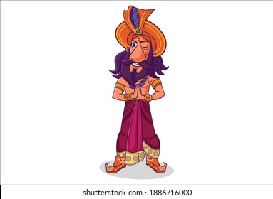 Vector cartoon illustration. Shakuni is with greet hand. Isolated on white background.