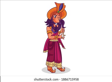 Vector cartoon illustration. Shakuni is playing with dice. Isolated on white background.