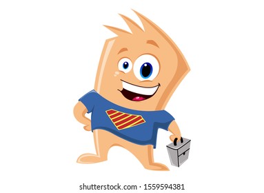 Vector cartoon illustration of sharpie monster holding briefcase in hand. Isolated on white background.