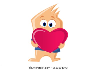 Vector cartoon illustration of sharpie monster holding heart in hand. Isolated on white background.